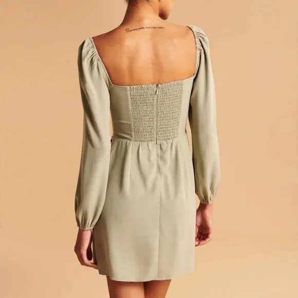 knee length dresses for ladies Brown High Neck Long Sleeve Draped Mini Dress main image 1